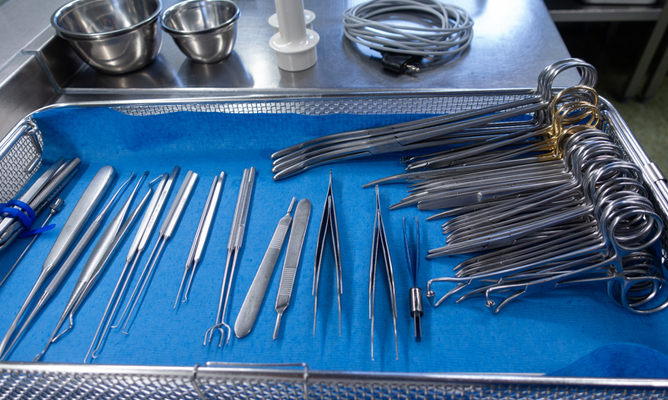 Sterile tray of finished instruments